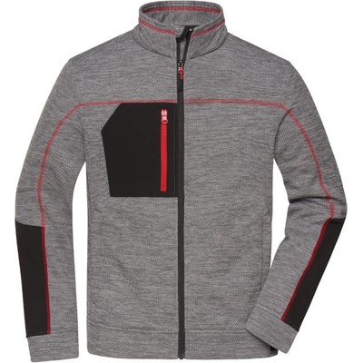 James & Nicholson JN 1818 Pánska pletená fleecová bunda carbon melangeblackred