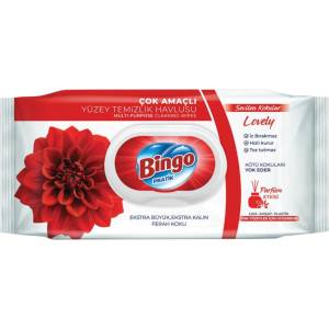  BINGO санитарни мокри кърпи, За почистване на всякакви повърхности, Lovely, 96 броя, 1100гр