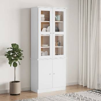 vidaXL Шкаф витрина ALTA, бял, 77x35x186, 5 см, бор масив (353950)