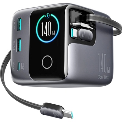 JOYROOM Захранване за ел. мрежа с USB-A и USB-C изходи и два вградени USB-C кабела - Joyroom Podix GaN Wall Charger Аnd Dual Retractable Cables 140W (JR-TRD01)