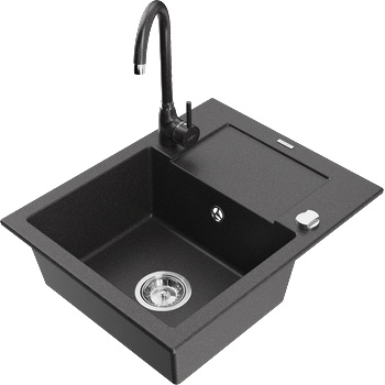 Mexen Enzo мивка от гранит 1-контейнер с капково и кухненски смесител Telma, черно с петна - 6506-76-670200-76 (6506-76-670200-76)