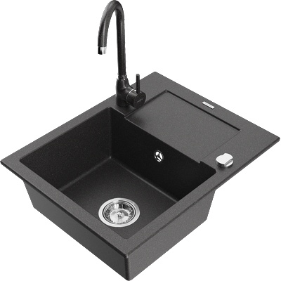 Mexen Enzo мивка от гранит 1-контейнер с капково и кухненски смесител Telma, черно с петна - 6506-76-670200-76 (6506-76-670200-76)