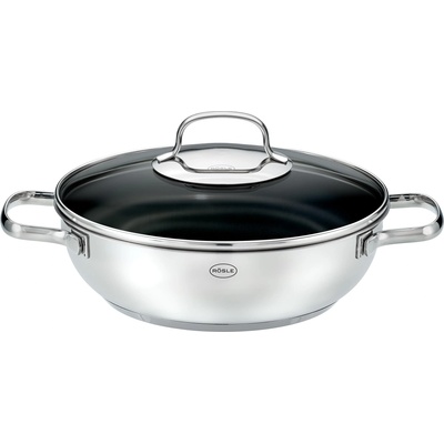 RÖSLE ELEGANCE ProCera serving pan, non-stick, stylish & efficient - Ø 28 cm, heat-resistant up to 260 °C, ceramic coating, silver/black, stainless steel 18/10 - 130409