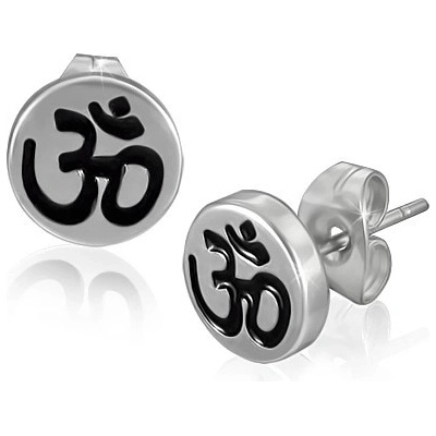 Šperky eshop puzetové ocelové náušnice s hinduistickým symbolem ÓM AC05.06