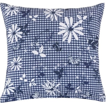 Bellatex vankúš Dita modrá kocka s kvetom 45x45