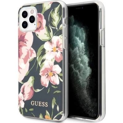 GUESS Flower Collection Case 03 - дизайнерски кейс с висока защита за iPhone 11 Pro Max (черен)