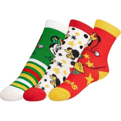Minnie sada Ponožky dětské 3 páry červená, zelená, zlatá