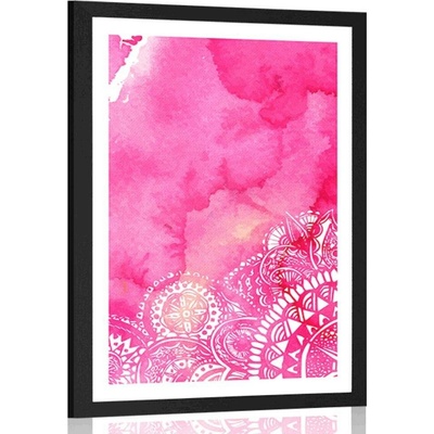 Plakát s paspartou Mandala růžový akvarel - 30x45 black