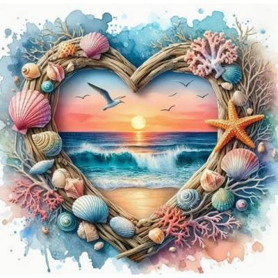 Norimpex - Puzzle Diamant painting: Heart overlooking the beach 30x40cm - 1 - 39 piese