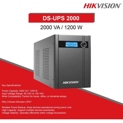 Hikvision UPS DS-UPS2000, 2KVA/1200W, 12V/9Ah Battery x2 (UPS DS-UPS2000 1200W)