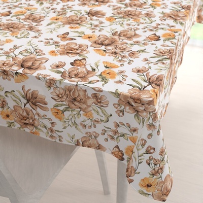 Biante bavlna obdĺžnikový obrus Sandra SA-458 Hnedé kvety magnólie s motýlikmi na bielom 50x100 cm
