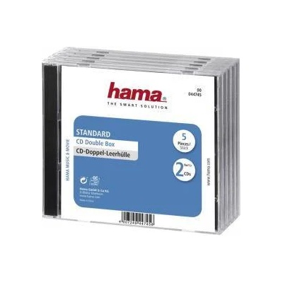 Hama Кутийка за CD/DVD HAMA Double Jewel Case, прозрачен/черен, 5 бр. в пакет, HAMA-44745