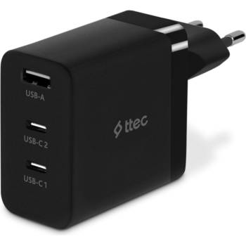 Ttec Зарядно 220V ttec SmartCharger Trio GAN 65W PD Travel Fast Charger 2 USB-C+USB-A - Черно