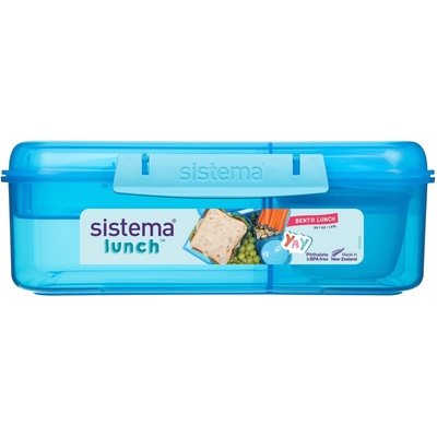Holmes Products (Europe) Limited Кутия за бенто за обяд Sistema Divided Lunch с контейнер за кисело мляко и 2 тави 1.65 л, синя
