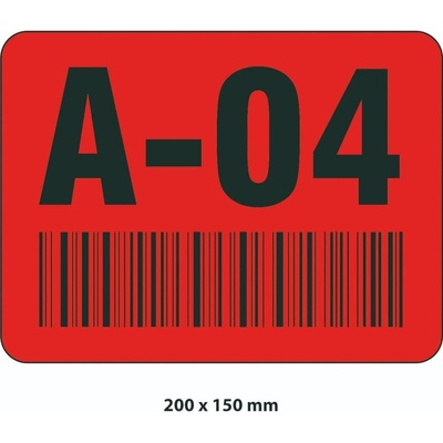 Samolepicí značení skladovacích míst – polykarbonát, červeno-bílá, 200×150 mm