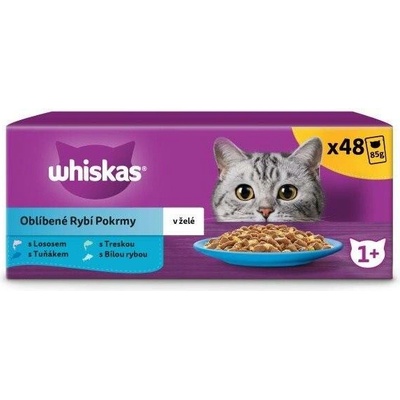 Whiskas kapsičky oblíbené rybí pokrmy v želé pro dospělé kočky 36+12 zdarma × 85 g