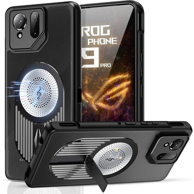 ASUS ROG Phone 9 / 9 Pro 5G Калъф с Алуминиева Стойка, Ароматерапия и Графеново Отвеждане на Топлина + Скрийн Протектор - Черен / Сребрист