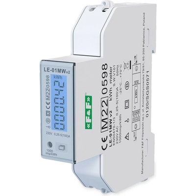 LE-01MW MID - 1-fázový 2-cestný 4-tarifný digitálny elektromer, MID, Modbus, 230V, 100A