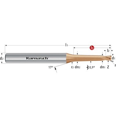 Karnasch 306268030003040 | Tvrdokovová zápustková fréza so zaobleným ostrím 3,0/0,30x40-90x6 mm, Z=4