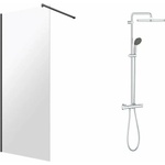 Omnires Комплект душ кабина Omnires Marina Walk-In, хром 100x200 см и душ колона Grohe Vitalio Start Cube 250 с термостатичен смесител, гланциран хром (DNR10XCRTR+26696001)