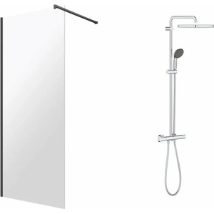 Omnires Комплект душ кабина Omnires Marina Walk-In, хром 100x200 см и душ колона Grohe Vitalio Start Cube 250 с термостатичен смесител, гланциран хром (DNR10XCRTR+26696001)