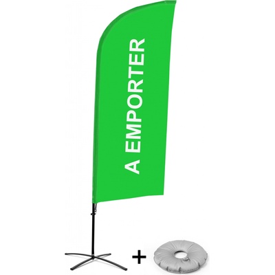 Jansen Display Kompletní sada reklamní vlajky ve tvaru křídla, Take away, zelená francouzština Křížová Základna, 1273 x 3030 mm