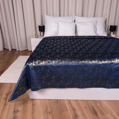Biante Zamatový na posteľ Isabela IBL-011 Rose Gold trojuholníky na kráľovsky modrom 160x220 cm