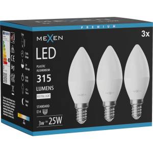 Mexen Nova 3x LED крушка E14, C37, 3W, неутрална - 4000K, 315 lm - L102-E14-0340-01x03 (L102-E14-0340-01x03)
