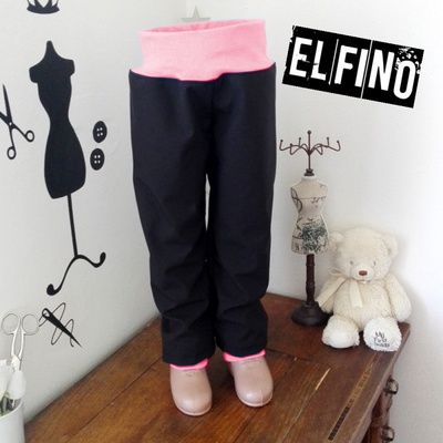 Dětské softshellové kalhoty s kapsami s fleecem černé se světle růžovým nápletem