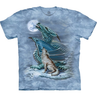 Tričko unisex The Mountain Dragon Wolf Moon drak, vlk světle modré