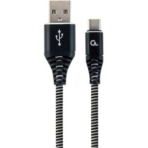 Gembird CC-USB2B-AMCM-1M-BW Премиум памучна оплетка на Type-C USB кабел за зареждане и пренос на данни 1 м черен/бял (CC-USB2B-AMCM-1M-BW)