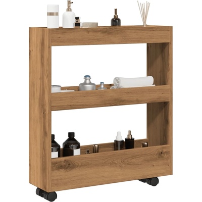 vidaXL Тясна количка за съхранение 3 нива дъб артизан инженерно дърво (855249)