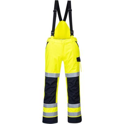 PortWest MODAFLAME RAIN MV71 Nehořlavé a nepromokavé reflexní kalhoty antistatické HV žlutá/námořní modrá
