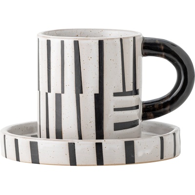 Bloomingville Чаша халба Frankie с чинийка 300 мл черно-бяла (82062634)