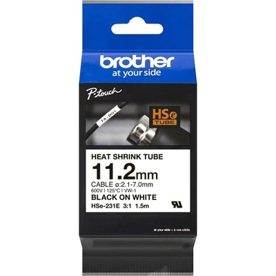 Brother Касета с термо-свиваем шлаух Brother HSе-231E, черно върху бяло, 11.2mm ширина, 1.5m дължина (HSE231E)