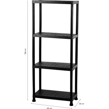 Smart storage СТЕЛАЖ PVC SMART STORAGE 136x60x30 4 РАФТА 20кг НА РАФТ ЧЕРЕН (1806030420PLBK)