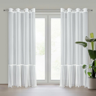 Takoy Bílá záclona z jemné síťoviny zdobená plisováním a krajkou 140x250 cm s průchodkami – HANA-HF-479476 | 140 x 250 cm