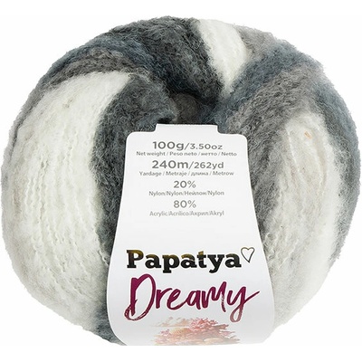 BELLATEX Priadza Papatya Dreamy 100 g, 09 biela, čierna, šedá
