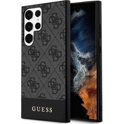GUESS PU 4G Stripe Leather Hard Case - дизайнерски кожен кейс за Samsung Galaxy S24 Ultra (сив)