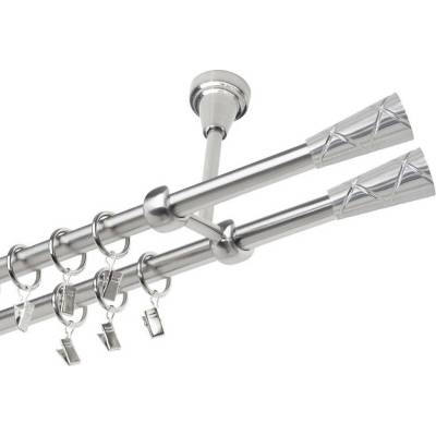 OK-GarnýžeCZ Garnýž kovová dvouřadá 19mm Trapezium double nerez 440 cm do stěny / kroužky s žabkou