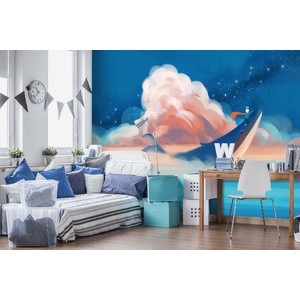 DIMEX ART Самозалепваща се флизелинова фототапета дете, яздещо кит 375 x 250 см