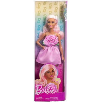 Mattel Barbie modelka růžové šaty s ružou