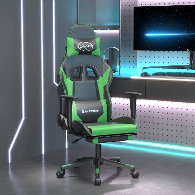 Petrashop Masážní herní židle s podnožkou černá a zelená umělá kůže Zelená 345460