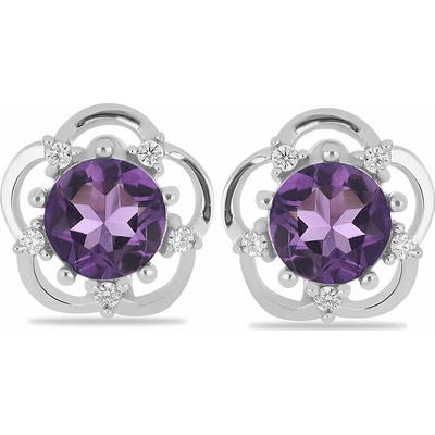 Nefertitis Náušnice stříbrné s broušenými africkými ametysty a zirkony 09312 AFAM NF41317