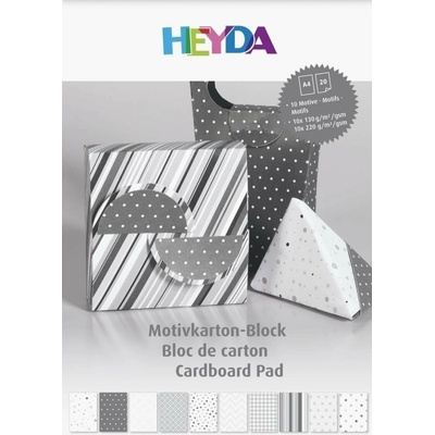 HEYDA Blok barevných papírů s motivy 20 listů A4 100g/220g antracitový mix