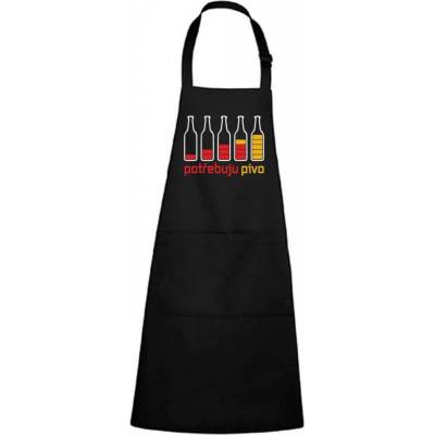 Dobrý triko Zástěra s potiskem Potřebuju Pivo Černá
