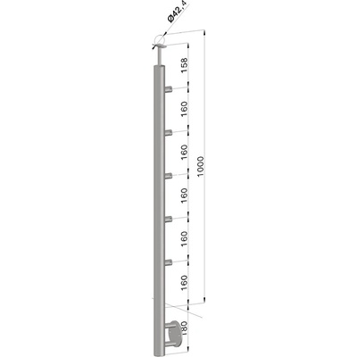 Nerezový sloup, boční kotvení, 5 řadový průchodný, vnitřní, vrch pevný (ø 42,4x2 mm), broušená nerez K320 / AISI304