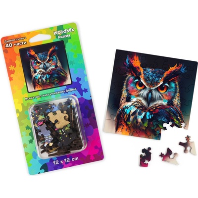 WoodMix Puzzles Дървен пъзел WoodMix, Животни, 40 части - Бухал (WM-P40-0031)
