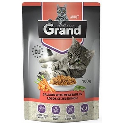Grand kočka deluxe 100% losos se zeleninou 6 x 100 g