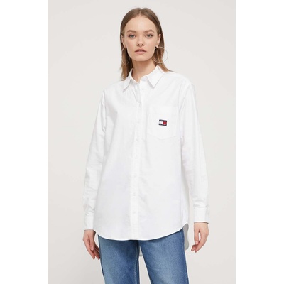Tommy Hilfiger Памучна риза Tommy Jeans дамска в бяло със свободна кройка с класическа яка DW0DW17807 (DW0DW17807)